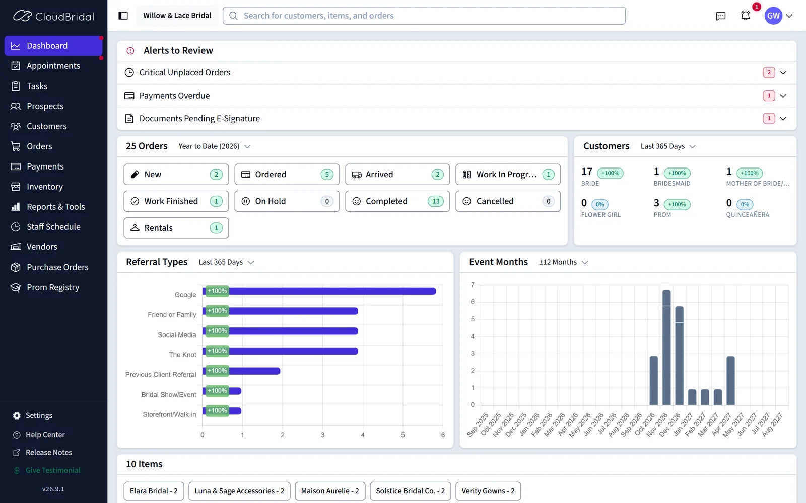 Screenshot for article CloudBridal v26.1.1: Refreshed Interface, Card-on-File Payments, and Postmark Integration