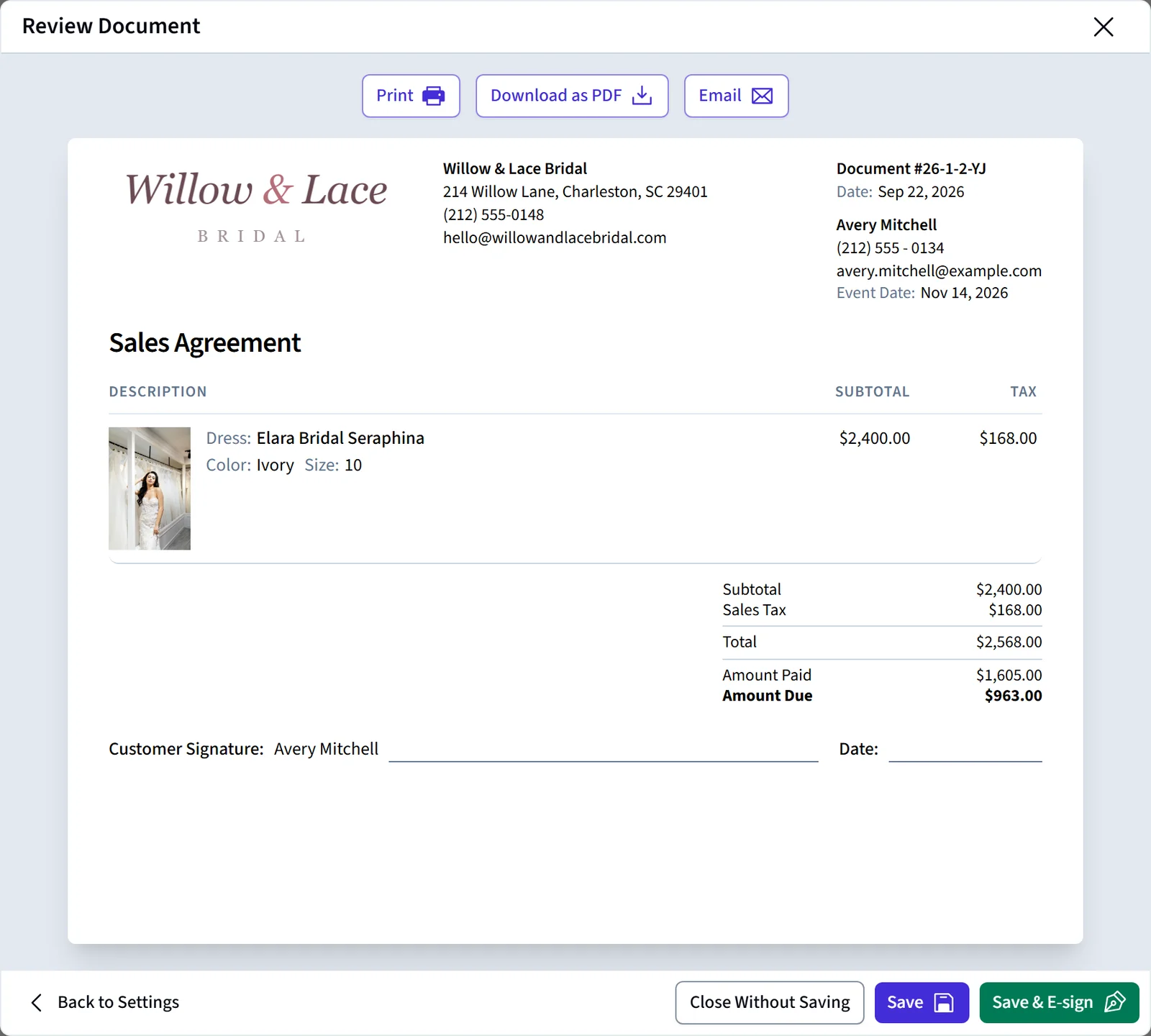 Screenshot for article CloudBridal v25.12.1: Staff Signatures, Audit Logs, and Flexible Scheduling