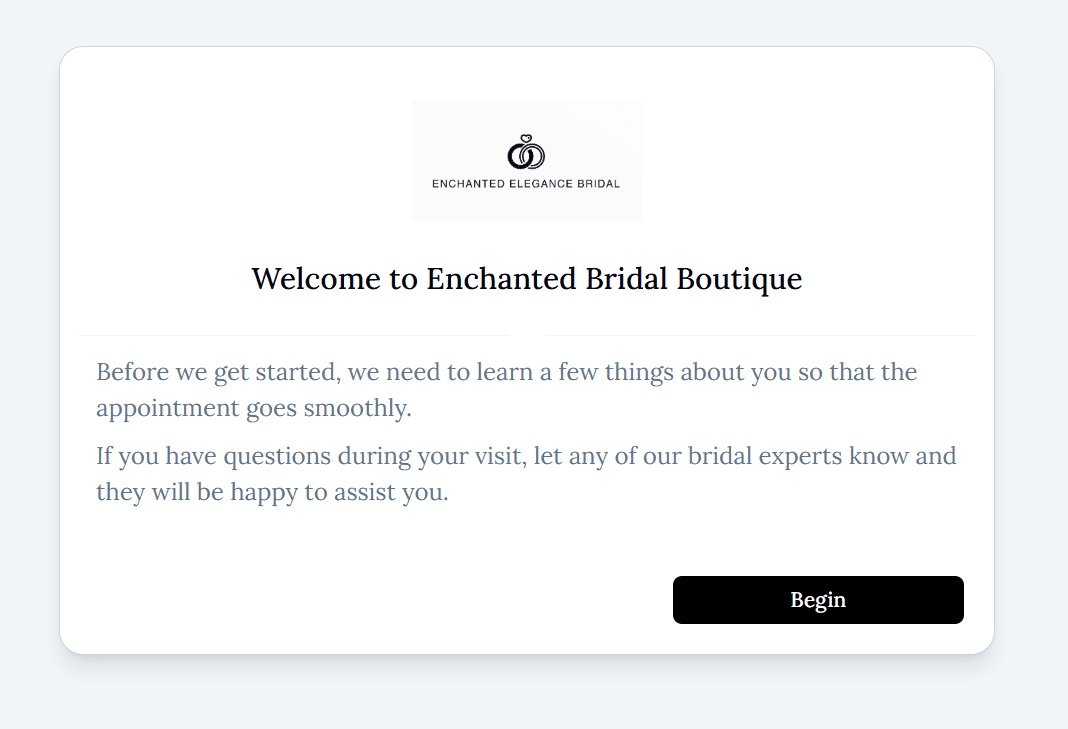 A customizable customer registration form completed before the appointment