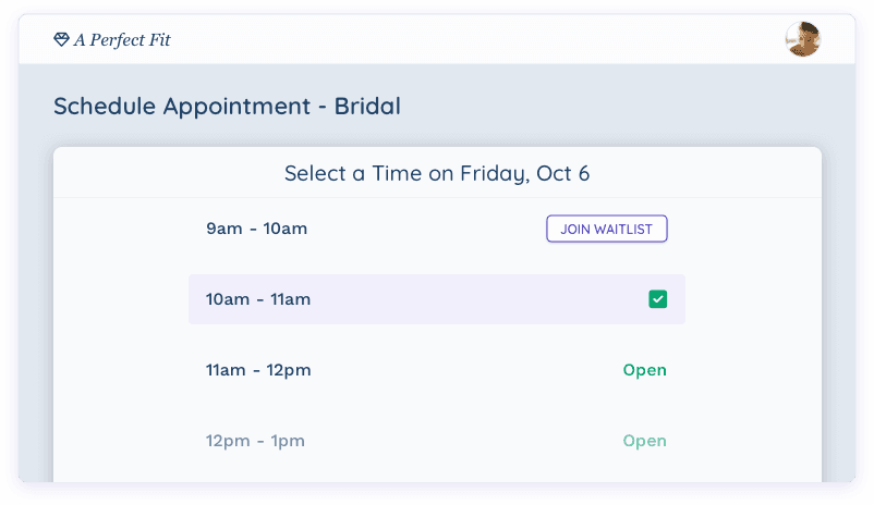 A bride booking a bridal appointment through the online scheduler