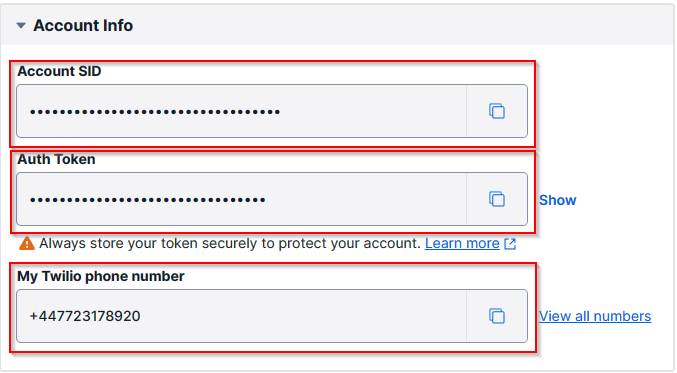 The Twilio information