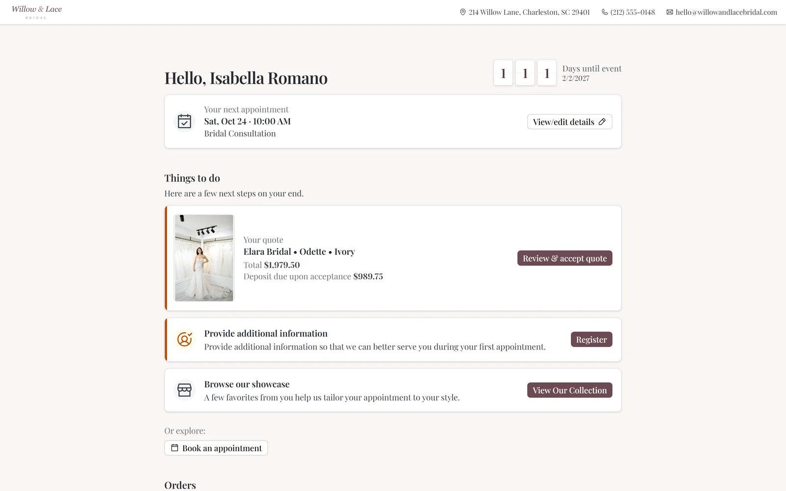 A shared quote waiting in the client portal