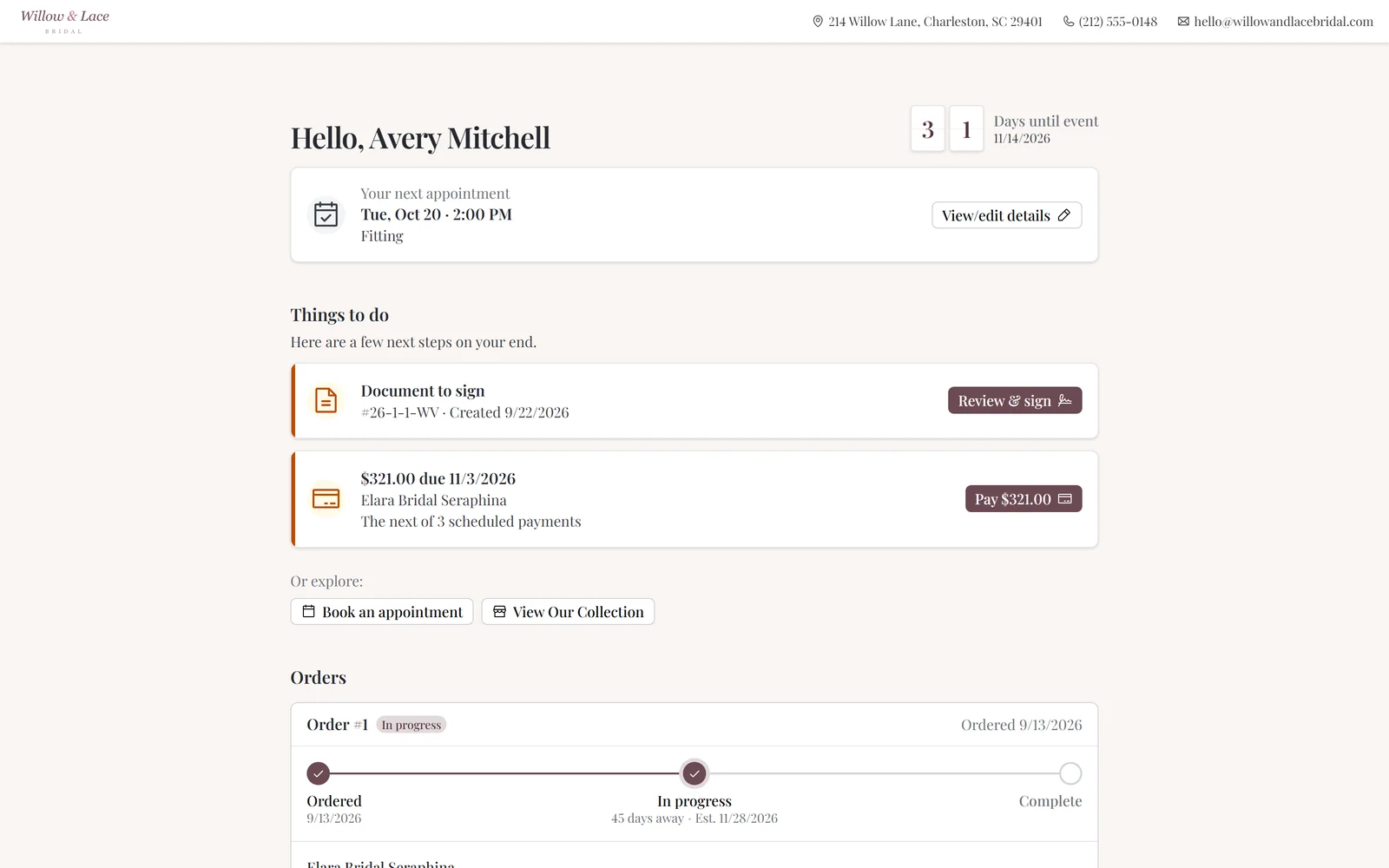A customer's client portal