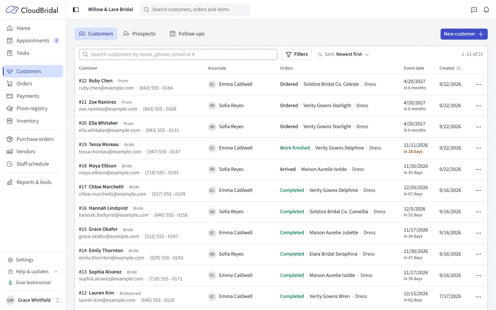 The Customers list