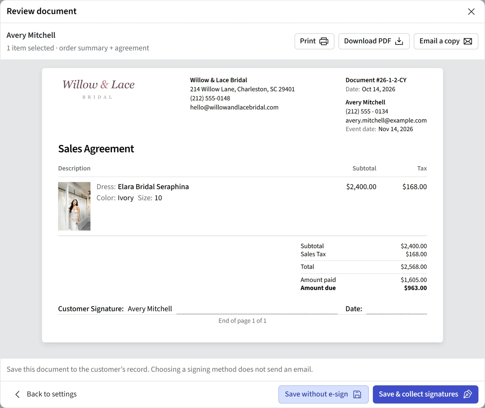 A sales agreement ready to save