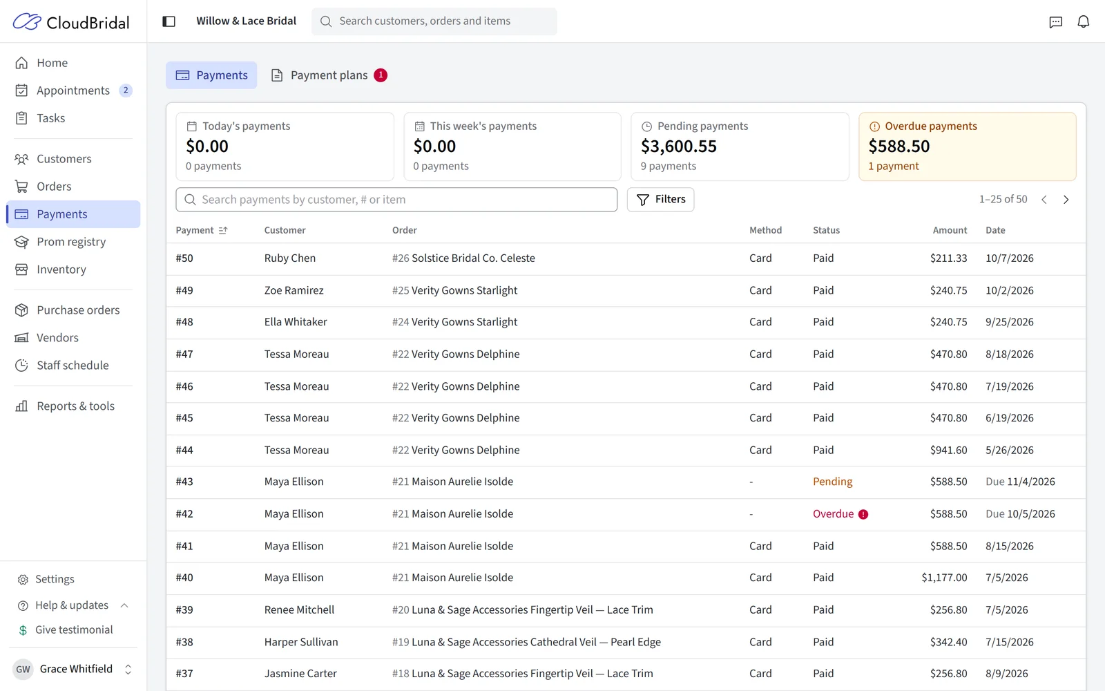The Payments dashboard
