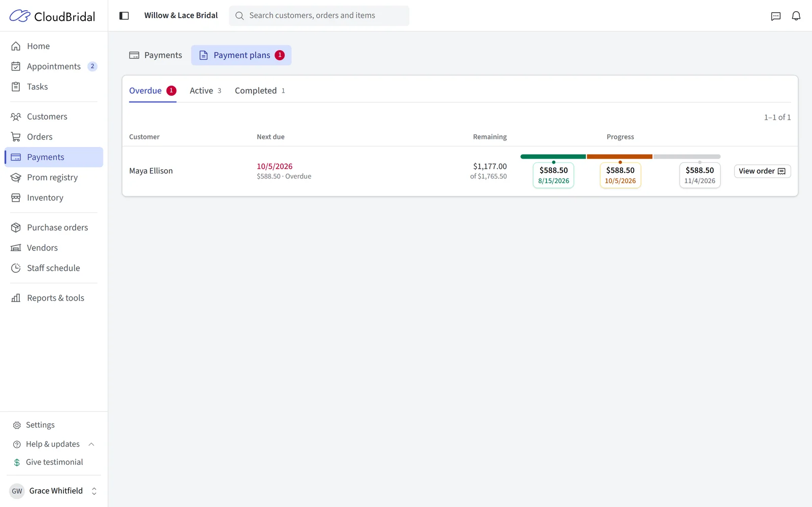 The Payment plans tab