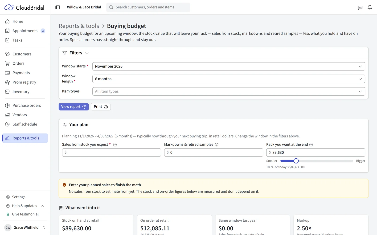 The Buying budget report