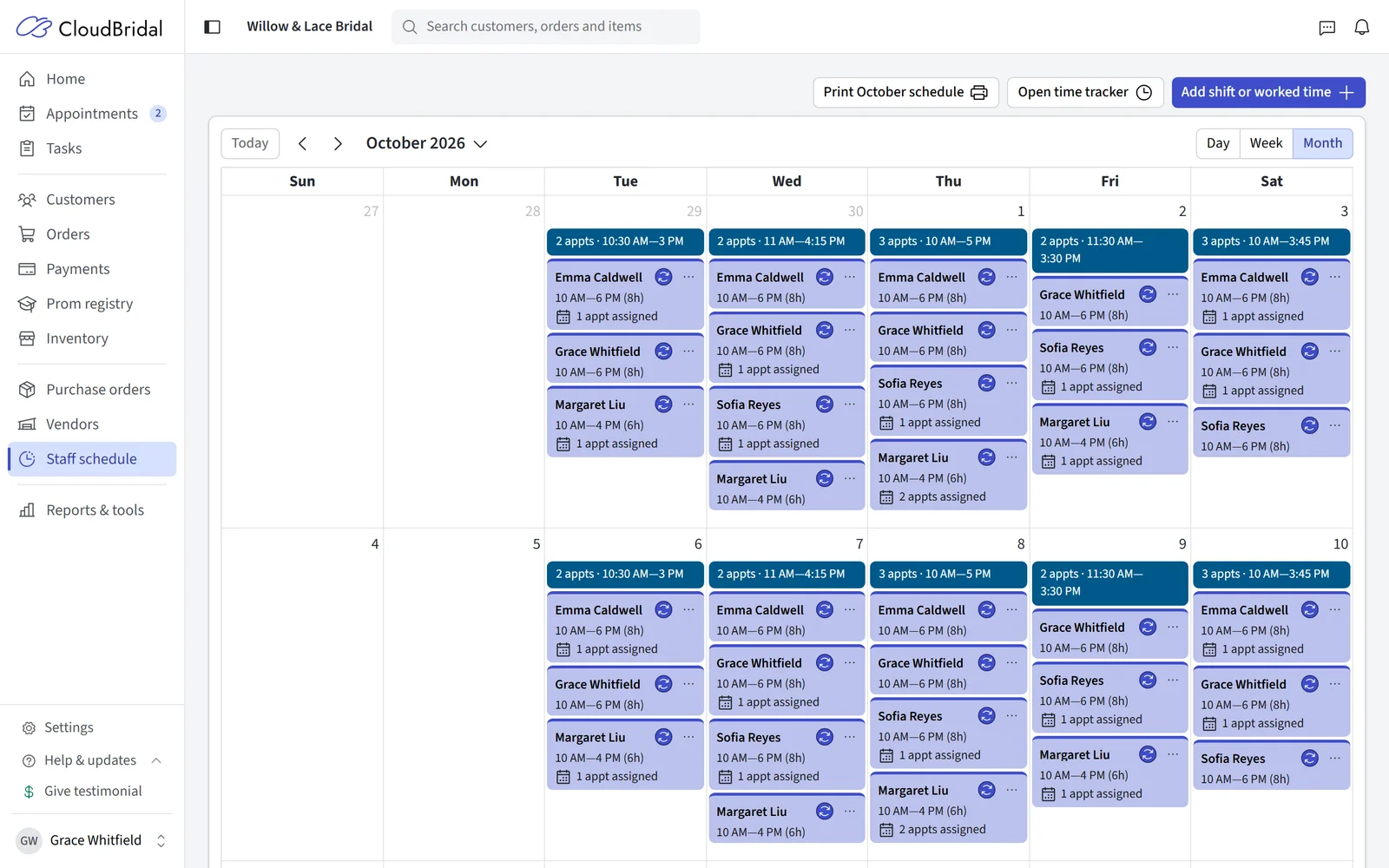 The Staff schedule